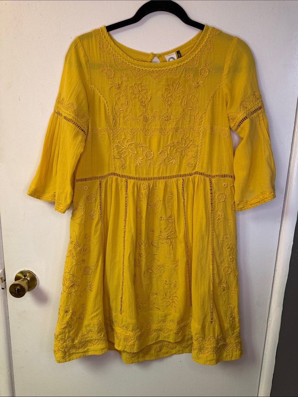 Anthropologie Embroidered Yellow Boho Casual Dress